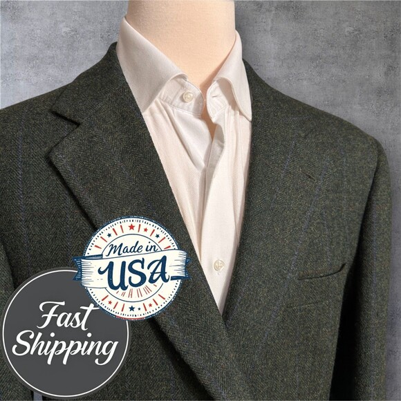 CRICKETEER TWEED WOOL Vintage Mens Blazer 44R Sport Coat Casual Jacket Green USA - Picture 1 of 16